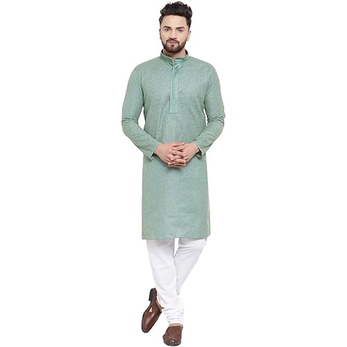 Maple Clothing Men's Kurta Pajama Cotton Self Design Indian Evening Dress