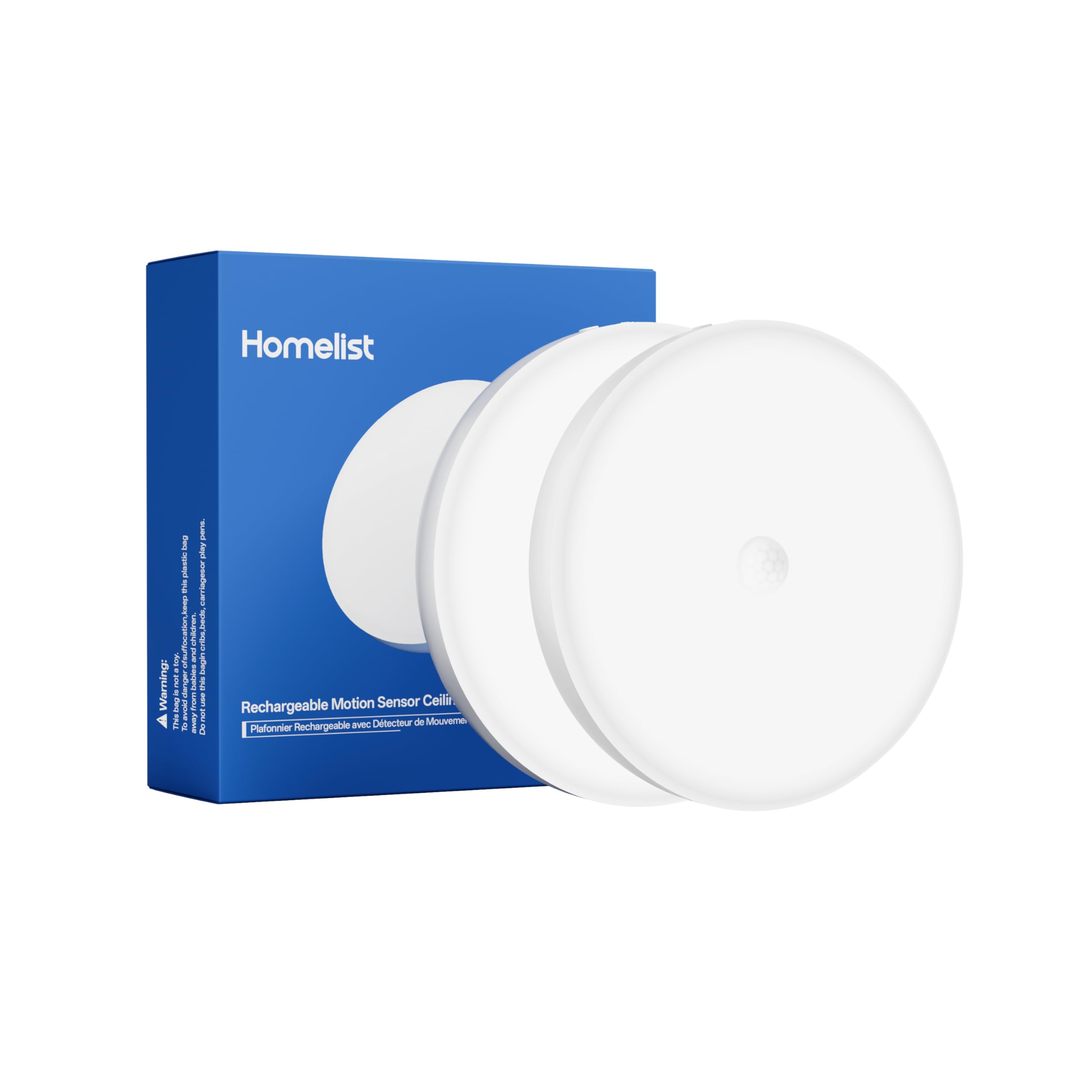 Homelist Akku Deckenleuchte mit Bewegungsmelder, 12000mAh Batterie Deckenlampe, Dimmmbare Akku Deckenlampe Badezimmer mit Fernbedienung, für Flur Garage Schuppen Dachboden Senioren Kinder, 2 Stück