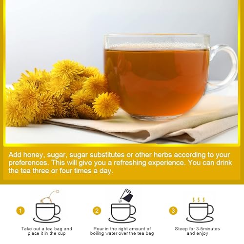Miniatura 4 de Té orgánico de hoja y raíz de diente de león, apoya la función renal y la digestión saludable, sin cafeína, 30 bolsas de té