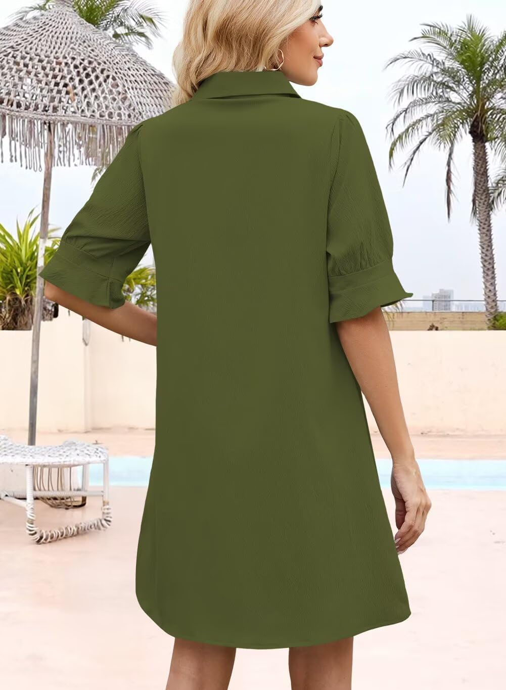 Womens Summer Shirt Dress 2026 Casual Ruffle Short Sleeve Button Down Flowy Swing Shift Mini Dresses with Pockets - Image 6