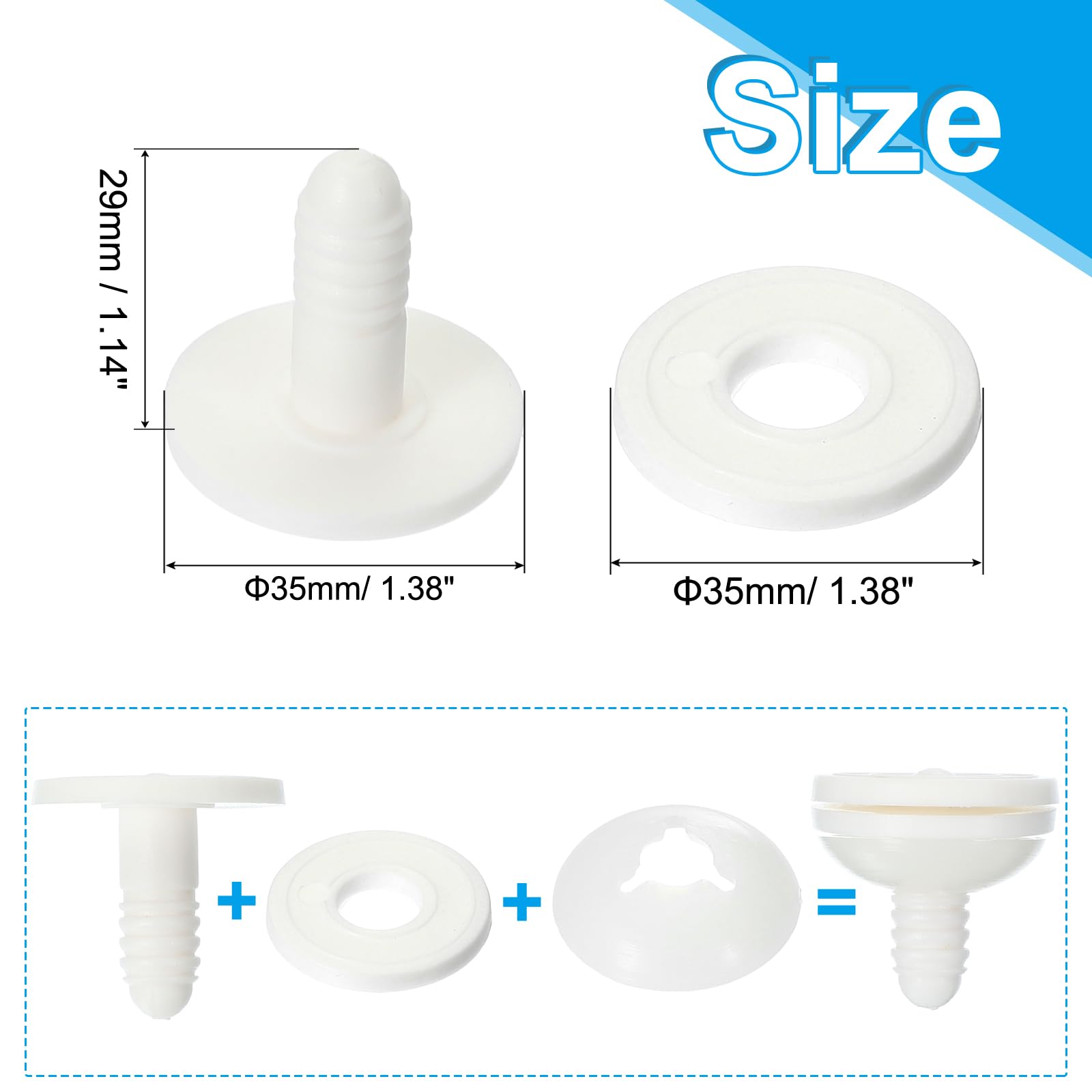 PATIKIL 35mm Giunti per Bambole, 20 Set Bulloni Aggancio in Plastica per Animali, Orsi, Teste - Accessori Artigianato Fai da Te