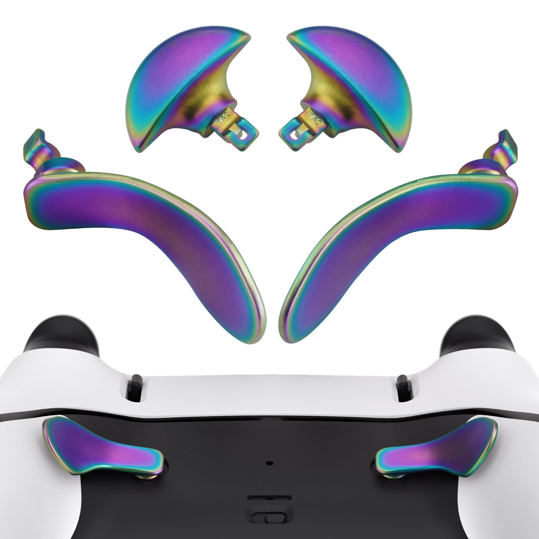 eXtremeRate Back Paddles per ps5 Edge Controller,Palette Tasti Aggiuntivi Levette Posteriori Ricambio per ps5 Edge Joystick,4 Pezzi in Metallo Acciaio Inossidabile,Arcobaleno Blu Viola