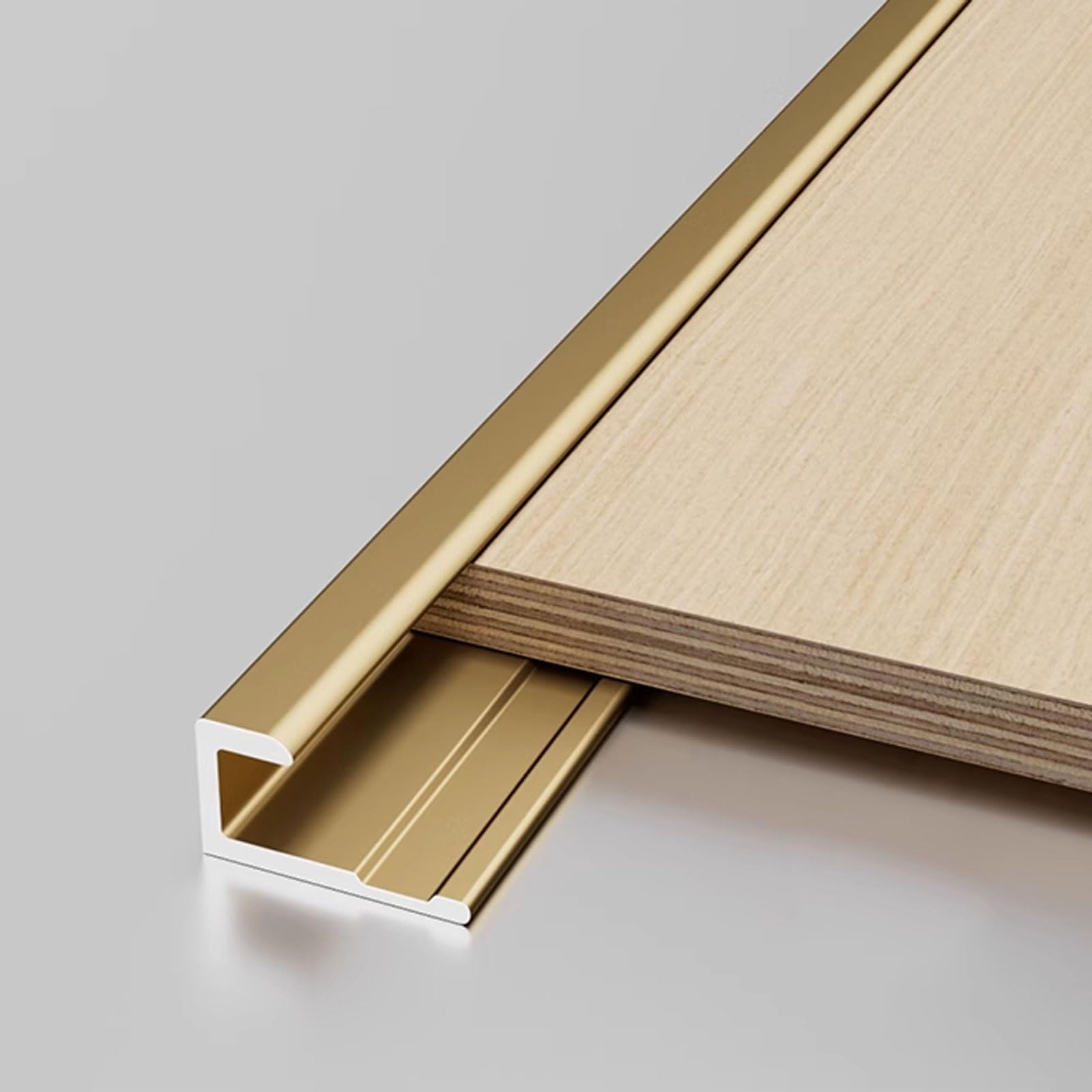 Aluminum Alloy Edge Trim Metal Profile Strip C-Shaped Embedded Tile Corner Guard Waterproof Decorative Strip for Cabinet Table Partition & Step Tread(Gold,18mm L3m/9.8ft)