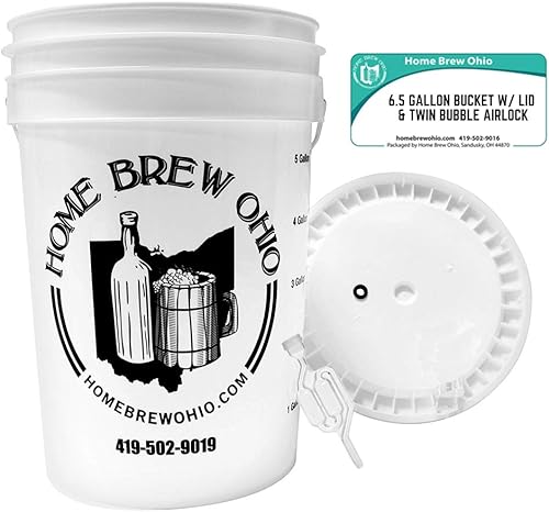 Miniatura 2 de Home Brew Ohio Cubo de fermentación de 6.5 galones con tapa con ojales y esclusa de aire de doble burbuja