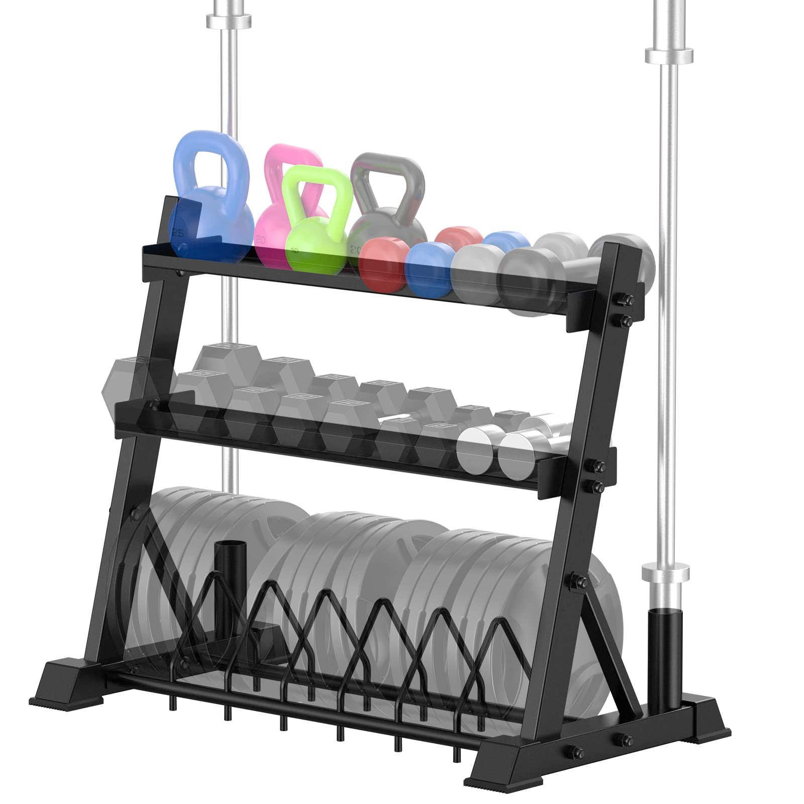 Photo 1 of 3-Tier Dumbbell Rack Weight Storage Organizer for Home Gym, Fit for Dumbbell, Kettlebells, Weight Plate and Curl Bar