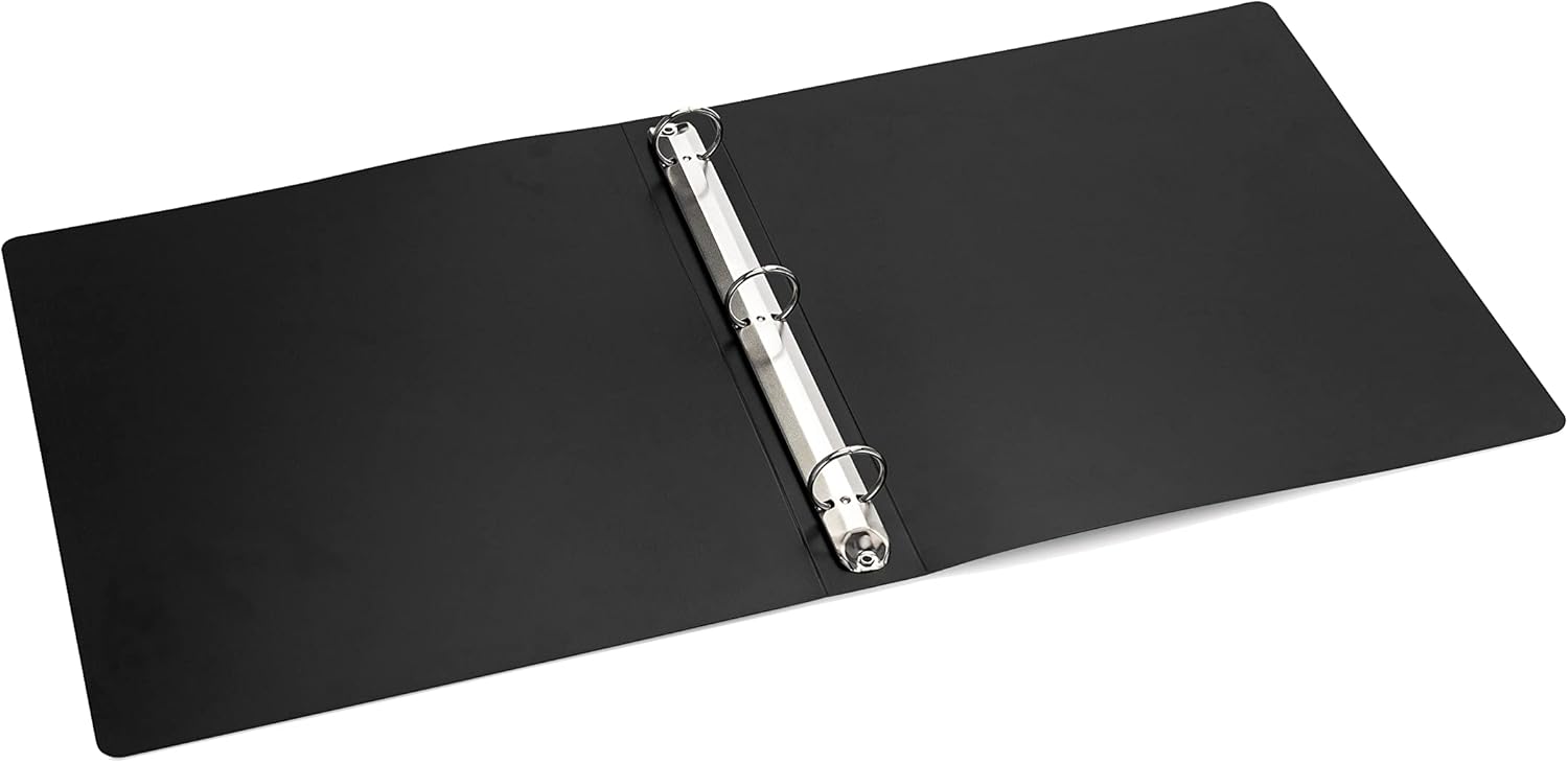 Premium Economy 3 Ring Binder, 1 Inch Pull-Open Round Rings, Holds 175 Sheets, Flexible, Lightweight, 4-Pack, Side Opening, Black