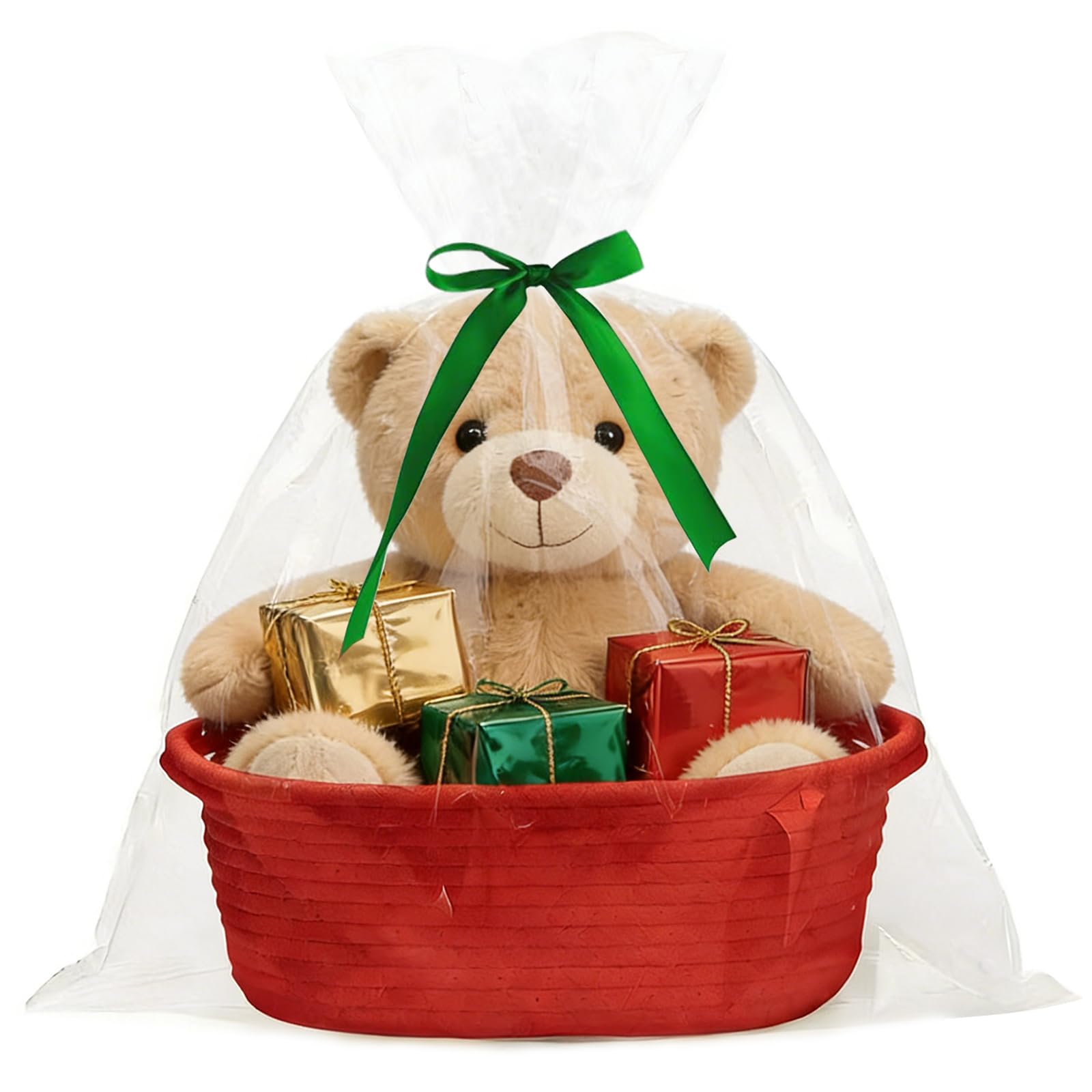 HhBdy Gift Basket, Hamper Baskets for Gifts Empty 30 × 12 cm Hamper Basket Cotton Baskets for Gifts with Gift Bag and Ribbon for Baby Shower Wedding Birthday Storage Easter (Red)