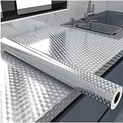 Papel De Parede 3D Adesivo Impermeável para Cozinha - Painel de Alumínio Anti-Óleo Brilhante, Protetor para Armário, Fogão e Splashback,(3 rolos,5M*40CM)