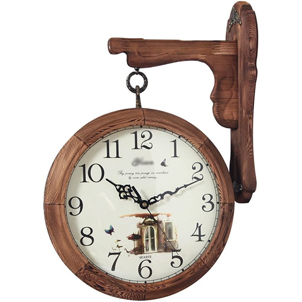 Horloge murale en bois 35,6 cm double face rotative pour éliminer le tic-tac dans l'étude