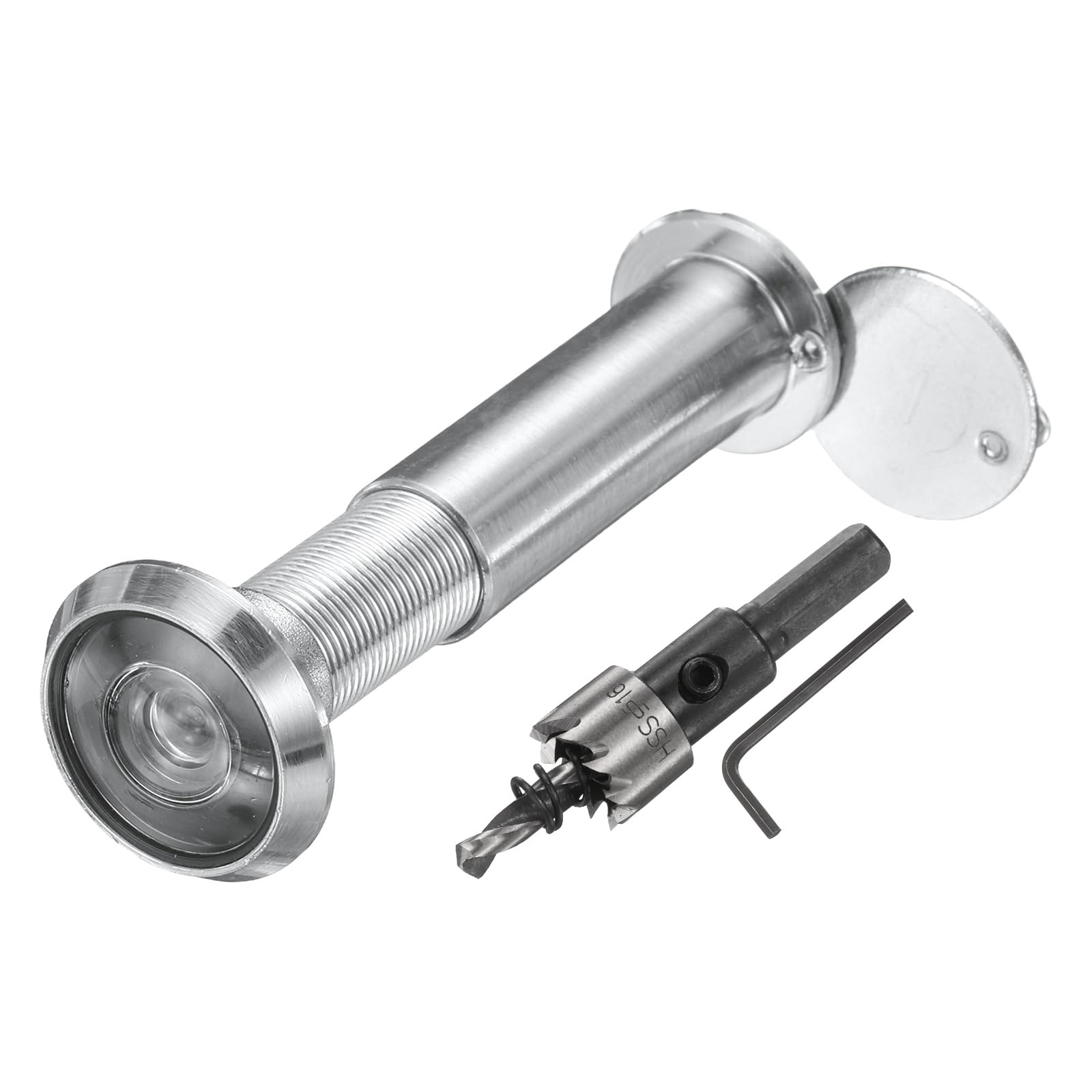 sourcing map Door Peephole, Door Viewer Peephole with 16mm/0.63'' Drill Bit Kit Fit 2-3/5'' to 4-1/8'' Front Door 200 Degree Wide Angle Peepholes Reverse Privacy Covers, Silver