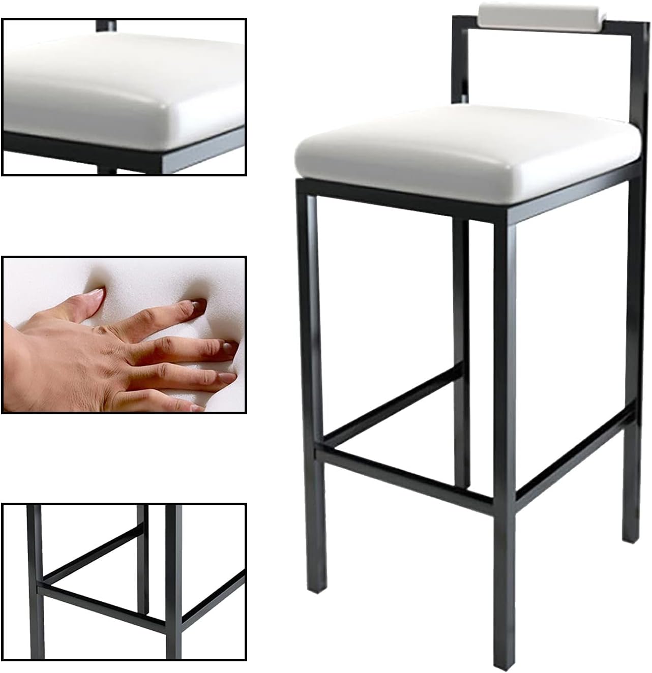 椅子 バースツール、モダンなフェイクレザーバースツール2脚セット、厚いパッド入りキッチンスツール、バックセットメタル脚付きバーチェア