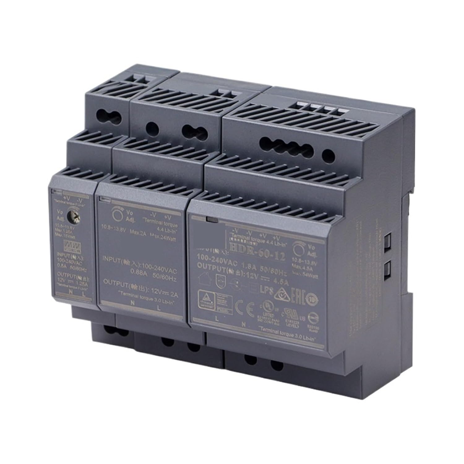 HDR Series 30W 60W 100W DIN Rail Power Supply Unit 12V 24V 48V Power Source Dail Rail Switching Power Supply(HDR-60,12V)