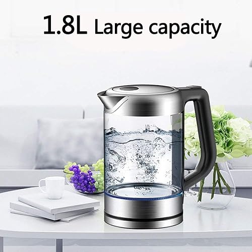 Miniatura 2 de Hervidor eléctrico de cristal, 1.8L con control de temperatura, luz LED, mantiene la caldera de agua inalámbrica, apagado automático, 100% libre de