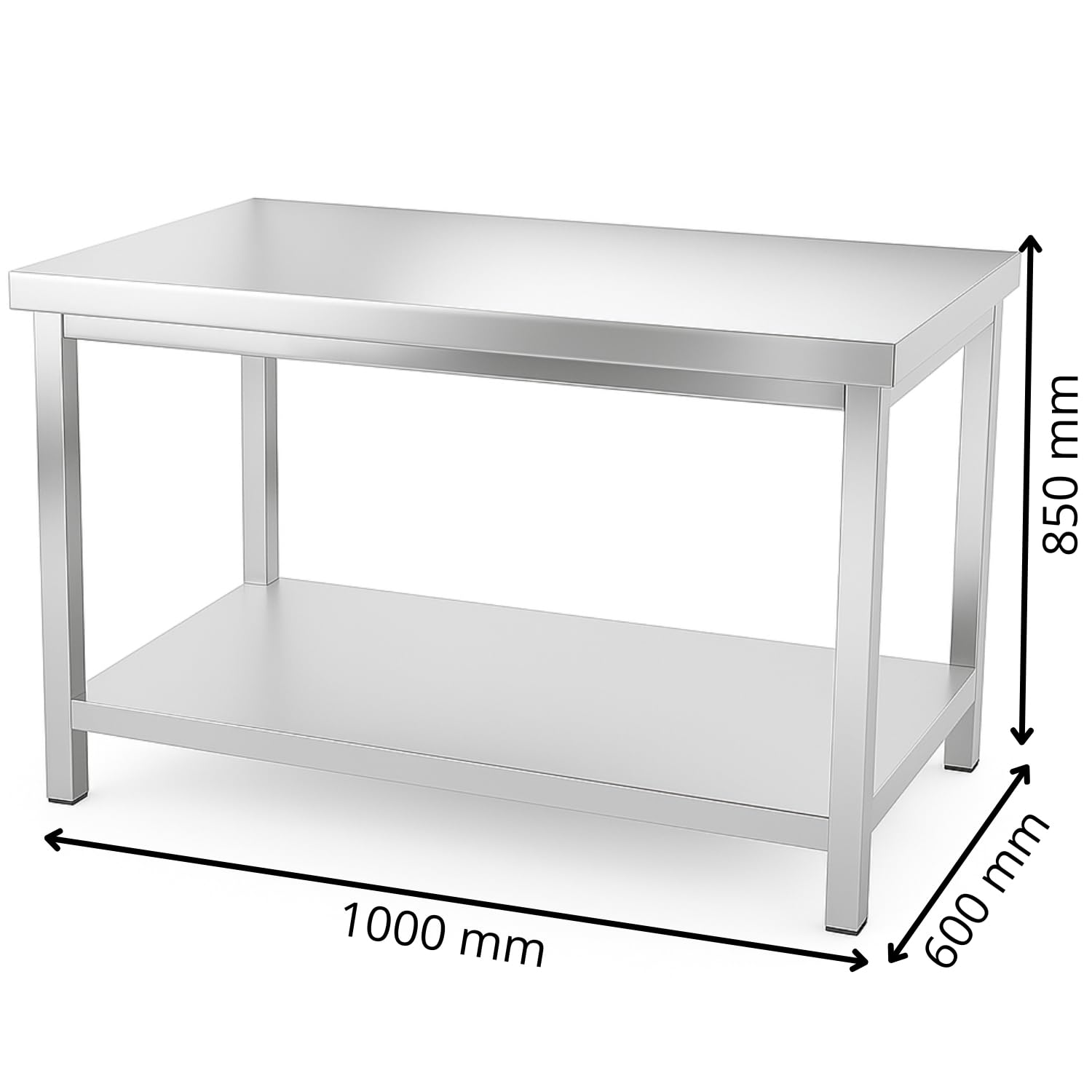 Générique Table INOX Centrale Professionnelle 100 x 60 cm - avec Étagère - Plan de Travail Cuisine
