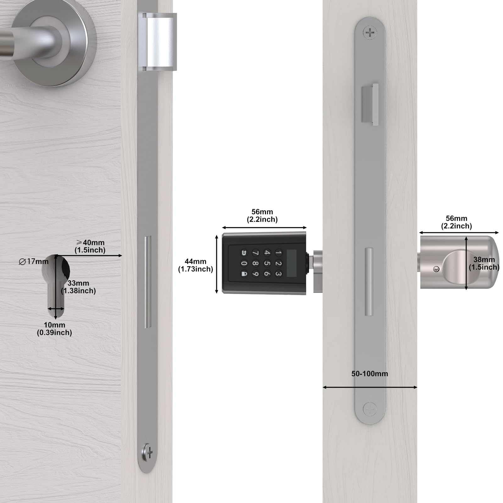 WELOCK PCB41 serratura smart con password, cilindro europeo regolabile da 50 a 100 mm con Bluetooth, password, scheda RFID, pulsante e WIFIBOX per l'accesso remoto allo sblocco (Argento, PCB41)