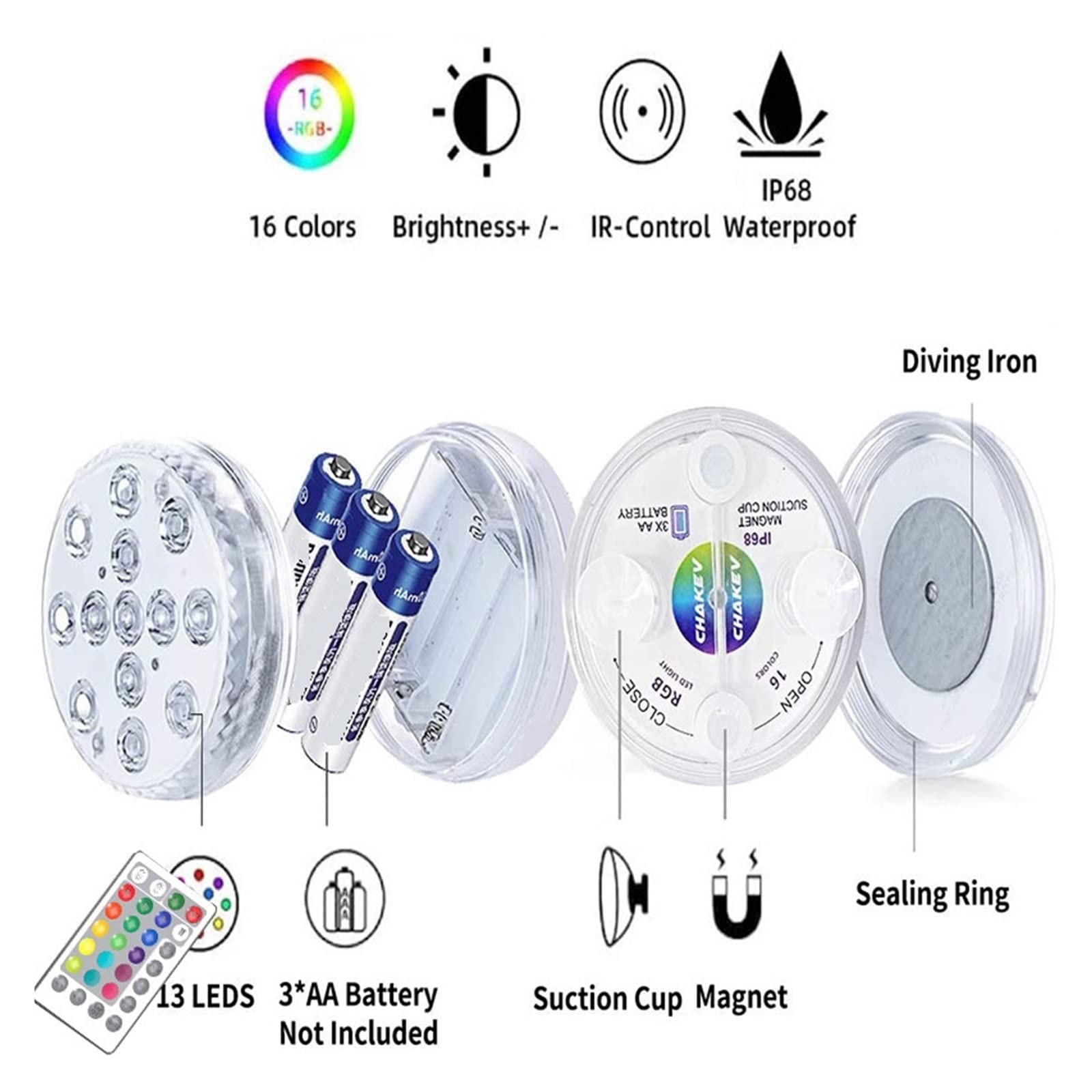 Oświetlenie basenu podwodne oświetlenie bezprzewodowe zatapialne światło LED IP68 reflektor zewnętrzny do akwarium staw akwariowy Tworzenie Atmosfery(8 light 1 remote,8.5CM)