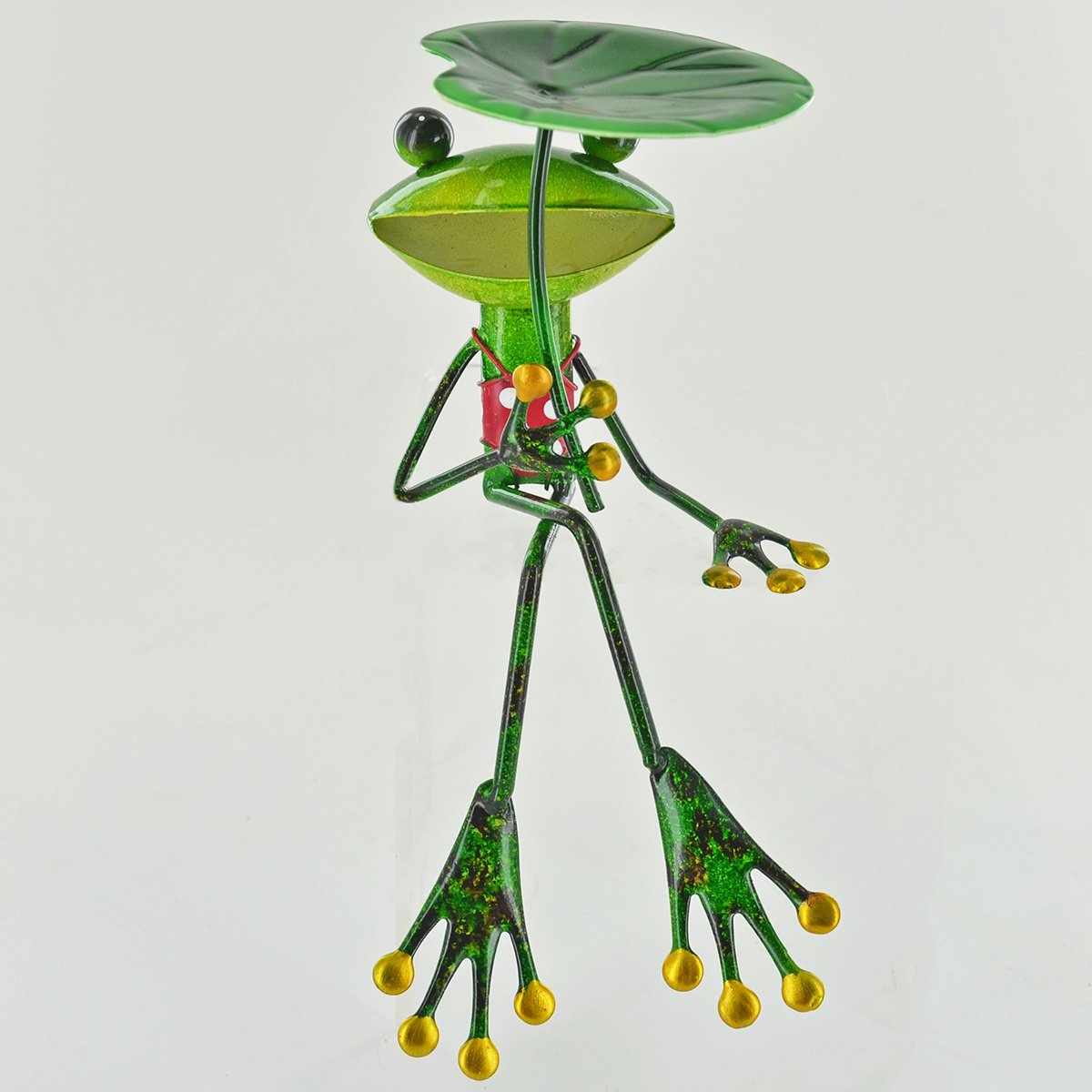 Sc Gifts Green Fabulous Metal Garden Frog Leaf Umbrella Shelf Sitting Sculpture Ornament Frogs