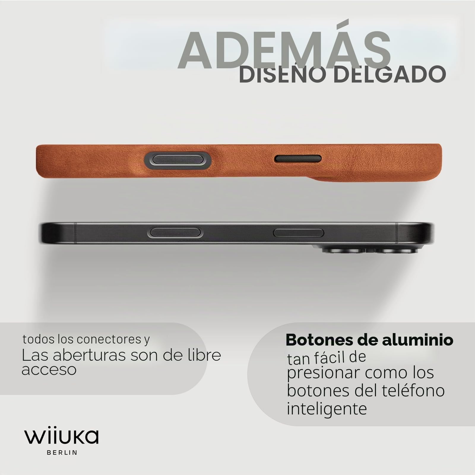 WIIUKA Funda para iPhone 16 Pro Max, piel de Alemania, funda de piel extrafina, funda premium para teléfono móvil, Case, Qi, skiin more, vintage coñac marrón