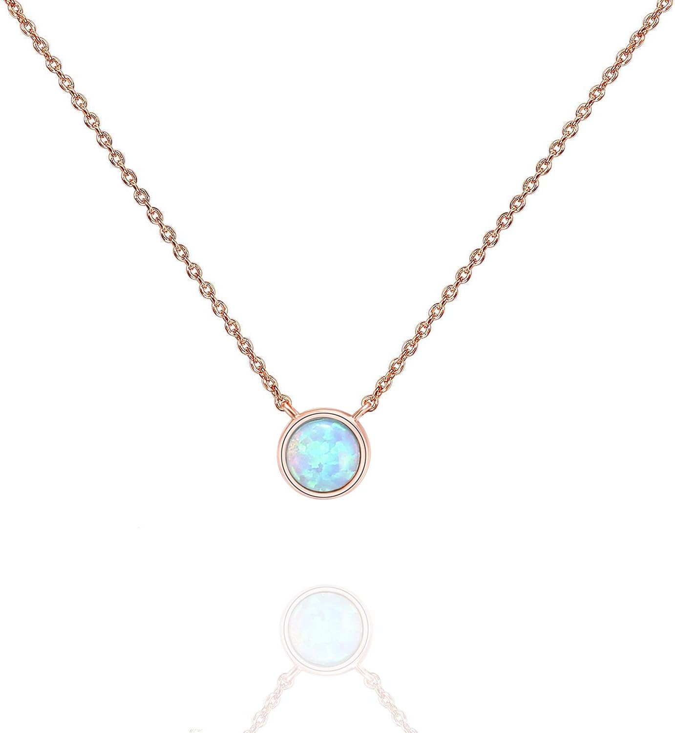 14K Gold Plated Opal Pendant Necklaces for Women | Created Opal Cubic Zirconia Dainty Necklace | Butterfly Round Triangle Antler Bar Pendants