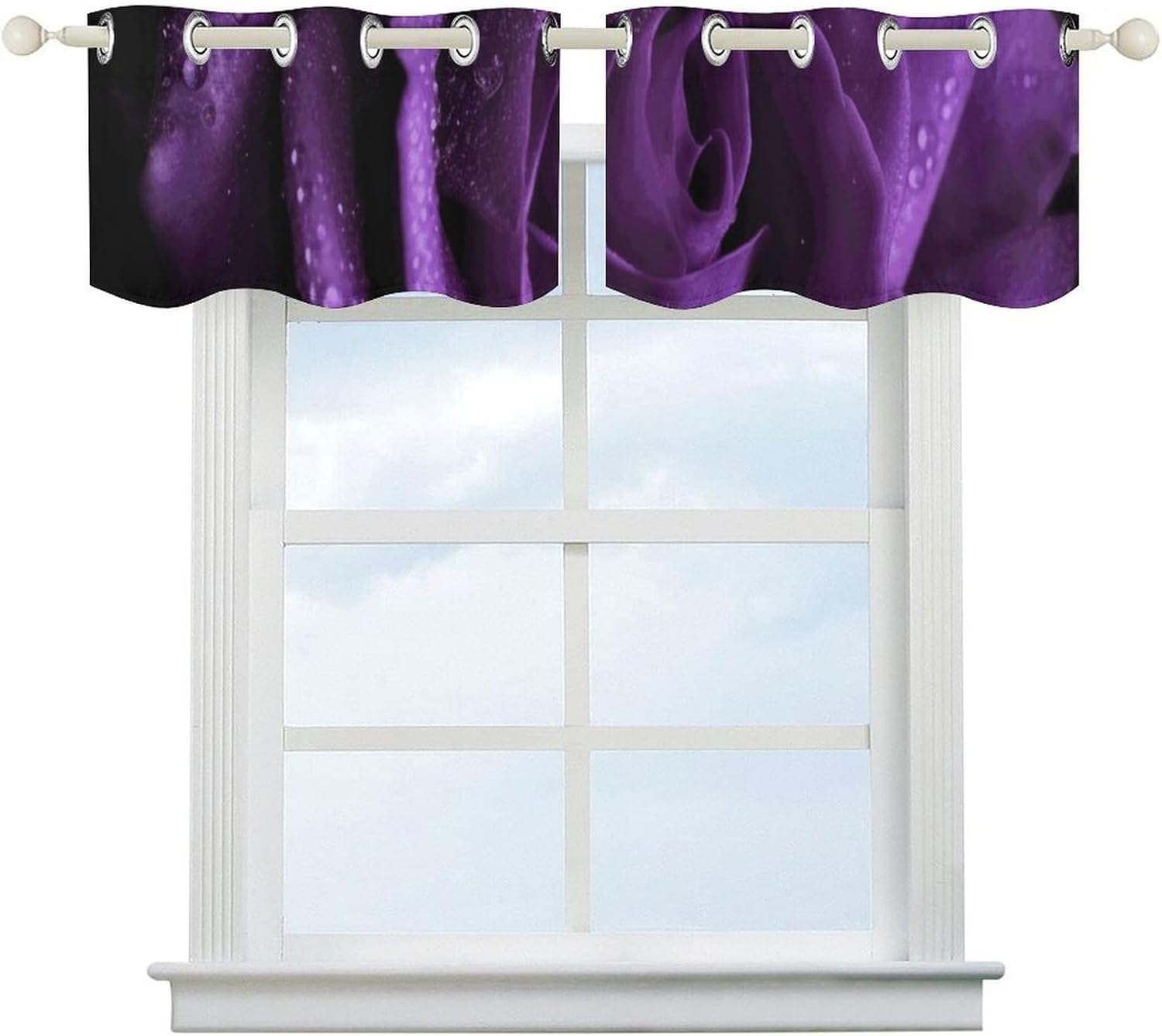 Purple Rose Valances for Window 2 Panels. Light Filtering Curtains Farmhouse Short Small Valance.Modern Curtains for Windows Living Room Kitchen Over Sink.