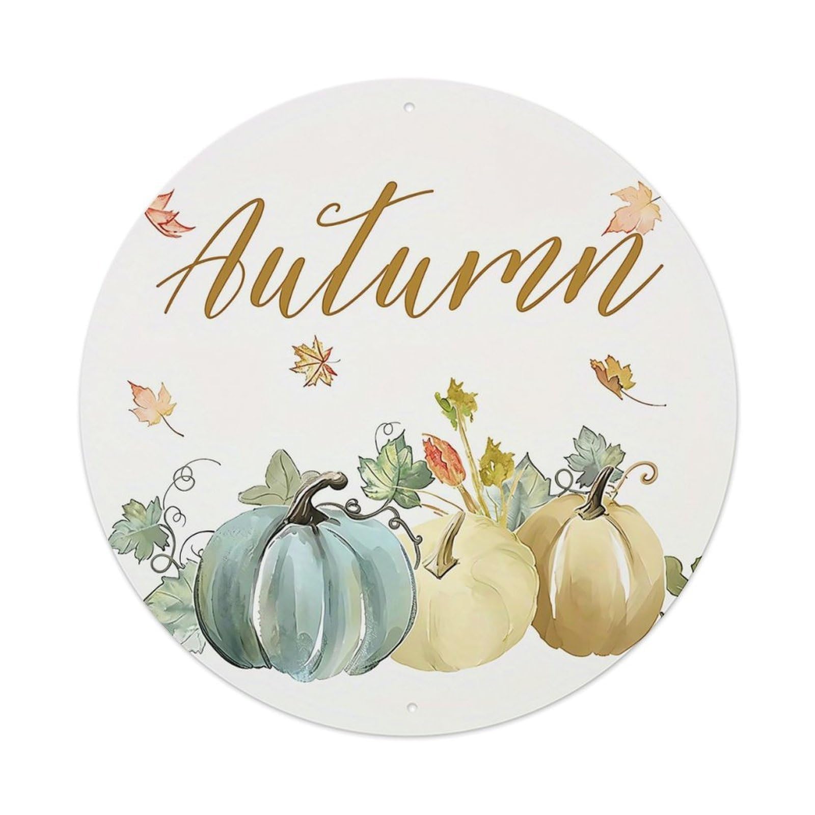 Autumn Pumpkins And Leaves Pattern Metal Tin Sign Plaque