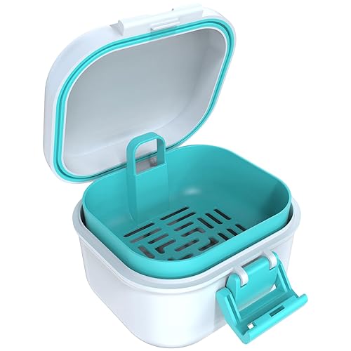 ARGOMAX Taza de baño de prótesis a prueba de fugas, caja de dentadura portátil para remojo, caja de baño de dentadura con colador, para dentaduras