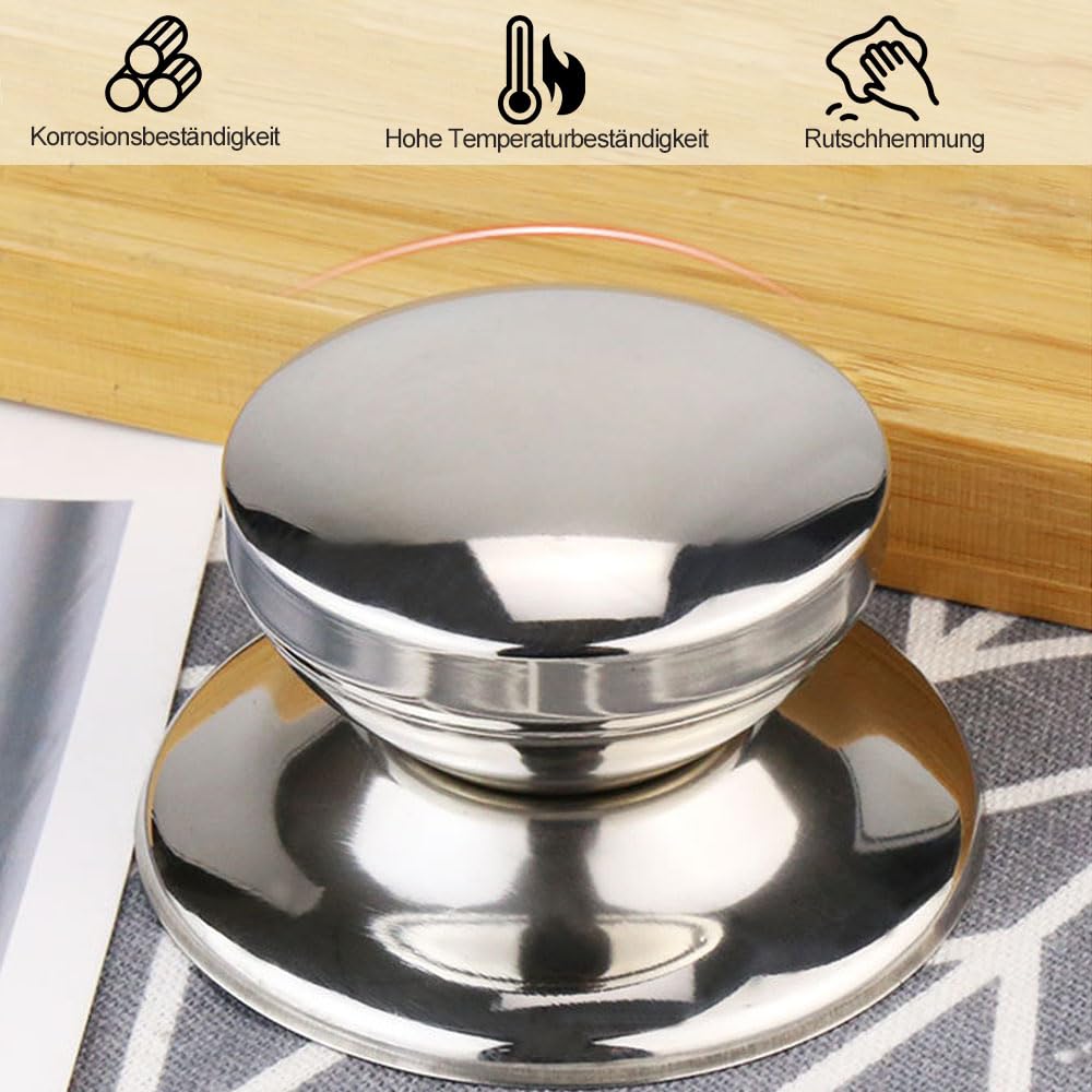 Set 6 Manopole Per Coperchi In Acciaio Inox E Legno – Antiscottatura, Universali, Per Pentole E Padelle
