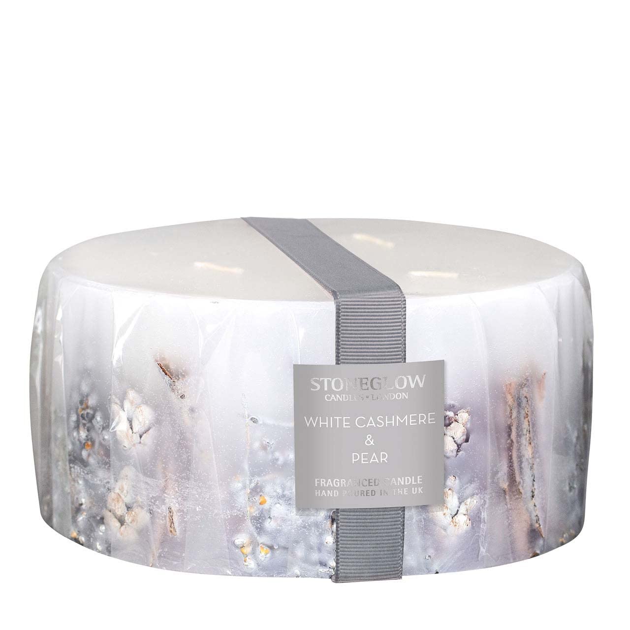 Stoneglow Green,Violet,White Seasonal Collection - White Cashmere & Pear - Scented Candle - 3-Wick Pillar