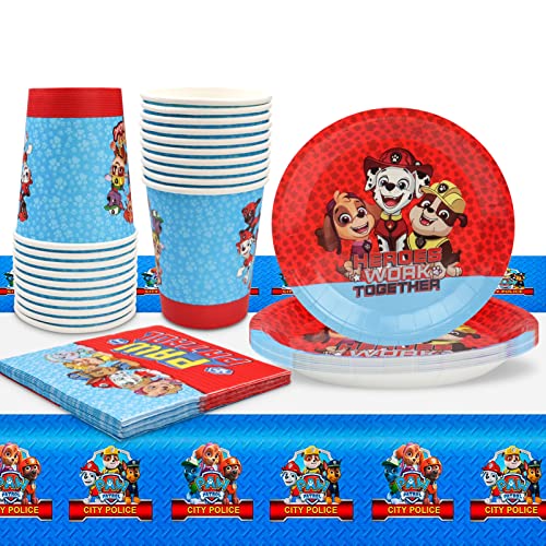 WAIMXDAO 41 Pièces Vaisselle Pat Patrouille Anniversaire, Kit Anniversaire Pat Patrouille, Ensemble de Vaisselle pour Paw Patrol avec Assiettes/Tasses/Serviettes/Nappes, Fêtes Anniversaires Cover