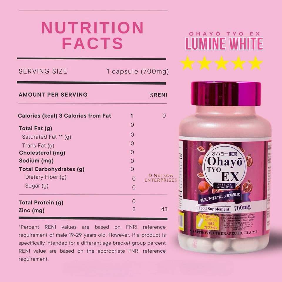 Amazon.com: OhayoTYO EX Lumine White Glutathione 700mg, 60 Capsules :  Health & Household