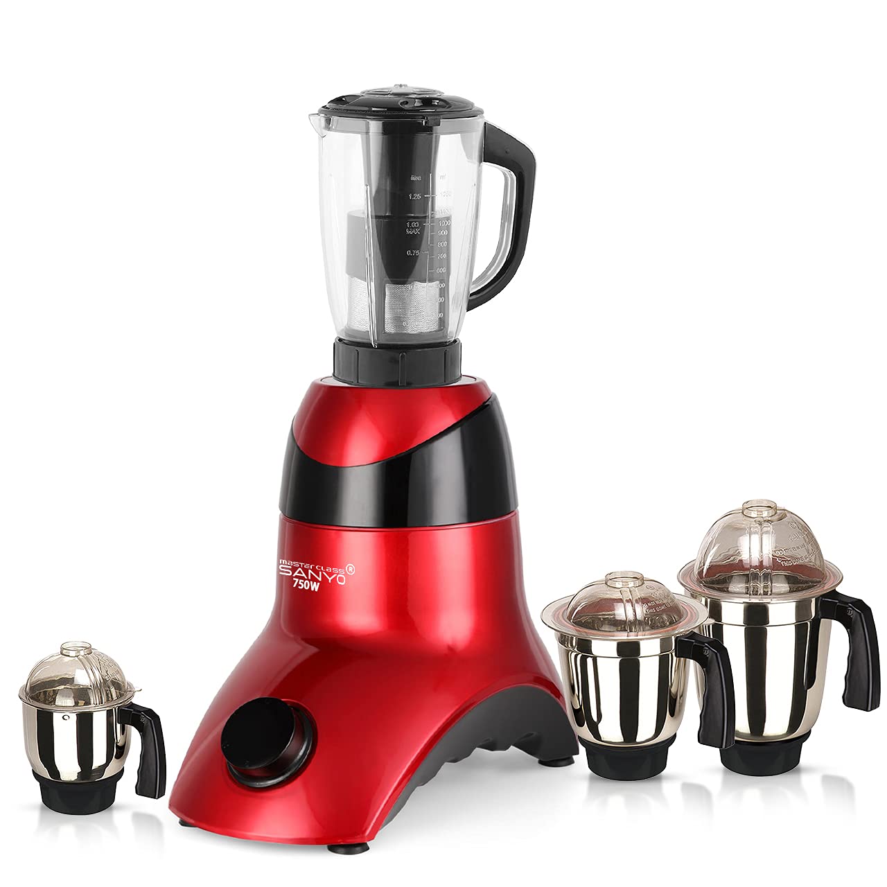MasterClass Sanyo NORTEP21 750-Watt Mixer Juicer Grinder with 4 Jars (1 Juicer Jar, 1 Wet Jar, 1 Dry Jar and 1 Chutney Jar) ISI Certified - RedBlack