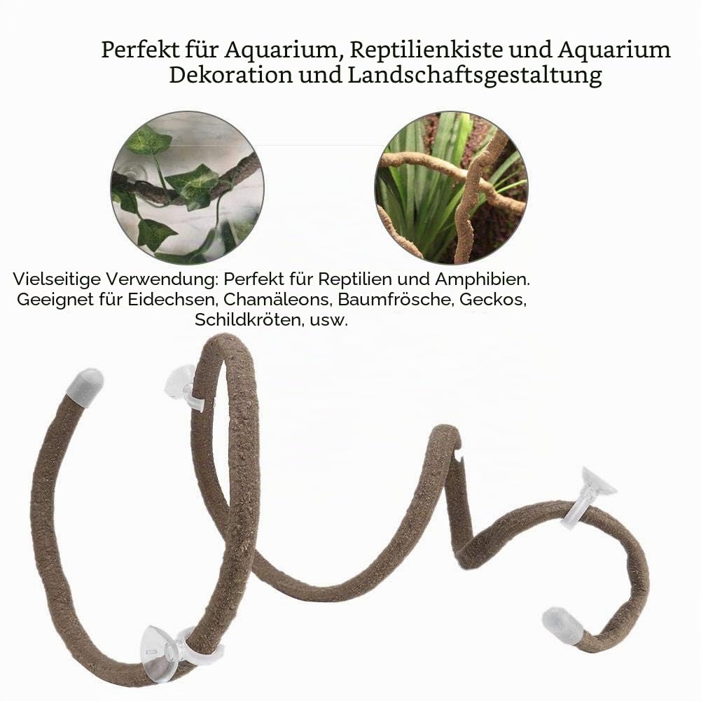 Reptile Climbing Branch 4.92ft Flexible Reptile Jungle Vines Terrarium Rattan Pet Habitat Dekor mit Saugnäpfen für Chameleon Lizards Gecko Climbing(L)