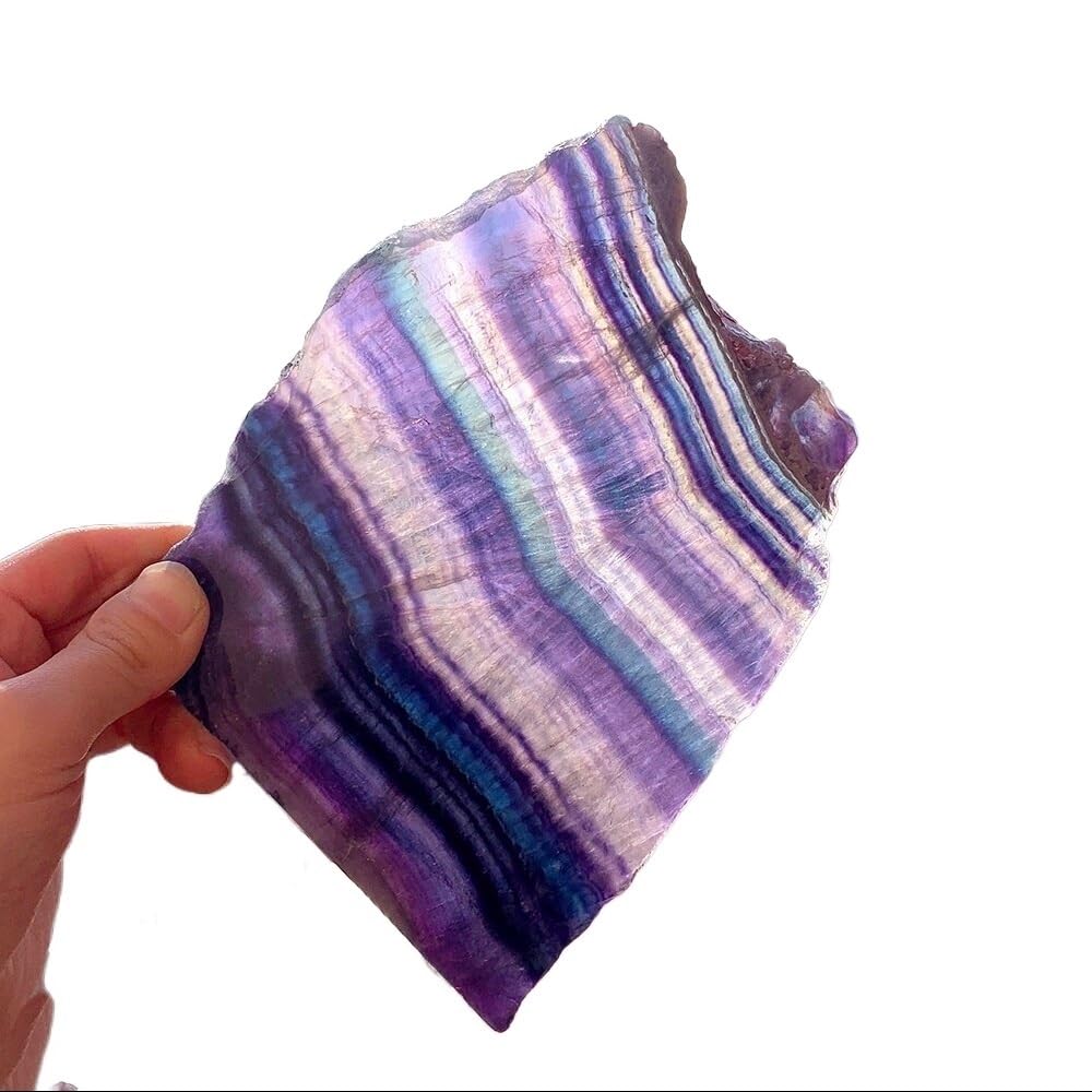 AUOQKQUT Crystal Fluorite Colorful Rainbow Quartz Striped Fluorite Jewelry Stone Ornament Crystal Decorative Board Gift (Color : 350-400g)