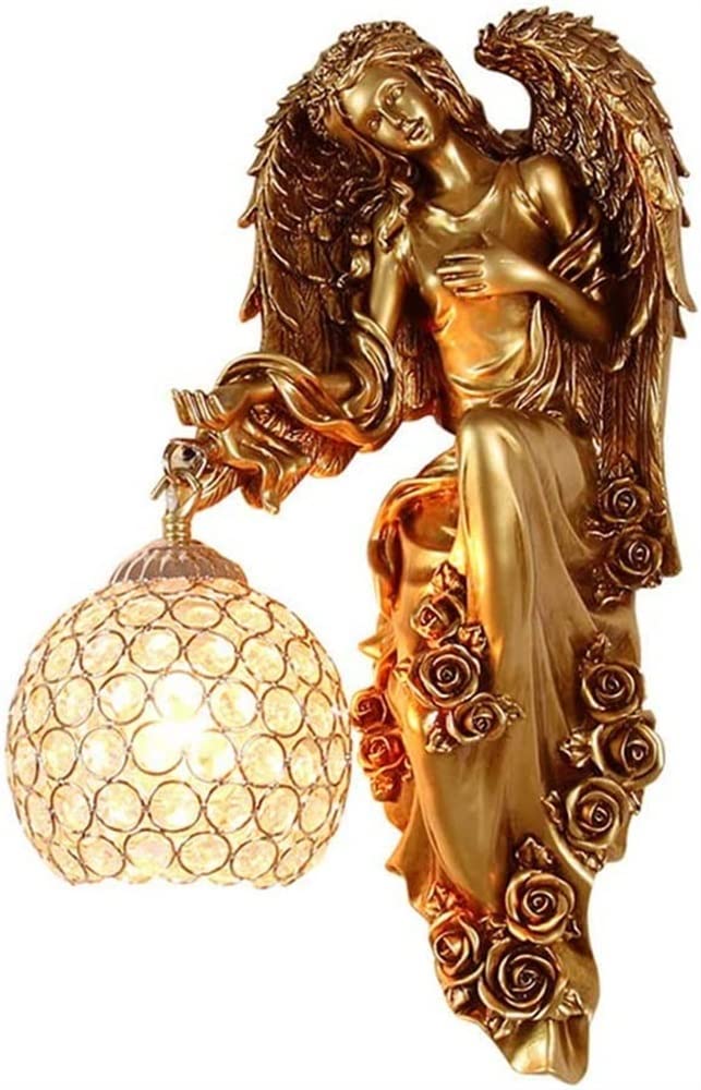 YTBHSHXZ wall Light， 1-Light Angel Bathroom Vanity Wall Lamp Crystal Shade Gold E26 Bulb(B)