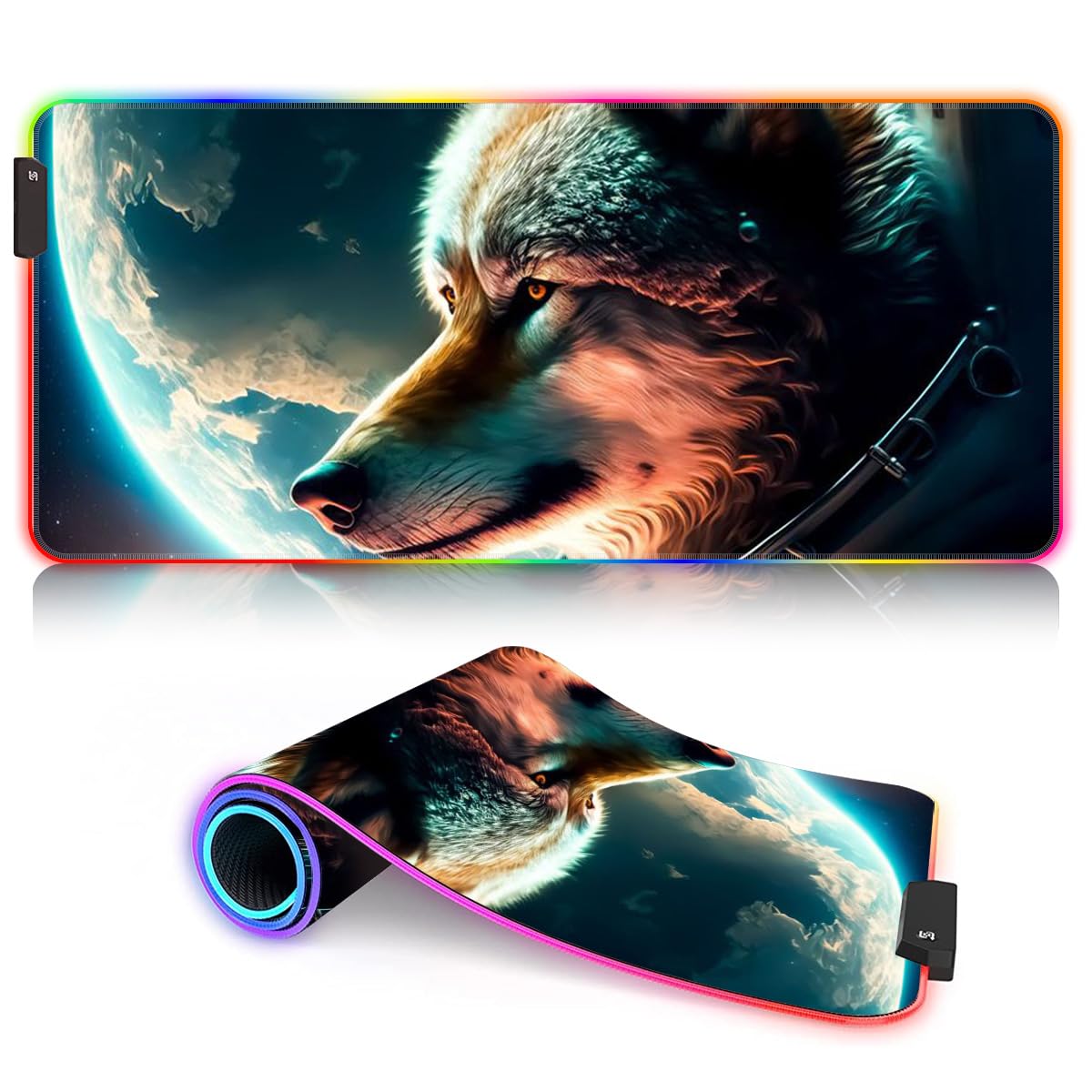 Tappetino per mouse da gioco Lupo LED Gaming Mouse Pad ROG Extended Gamer Mouse Pad (60 x 35 x 0,3 cm) spesso lungo antiscivolo in gomma con bordi cuciti