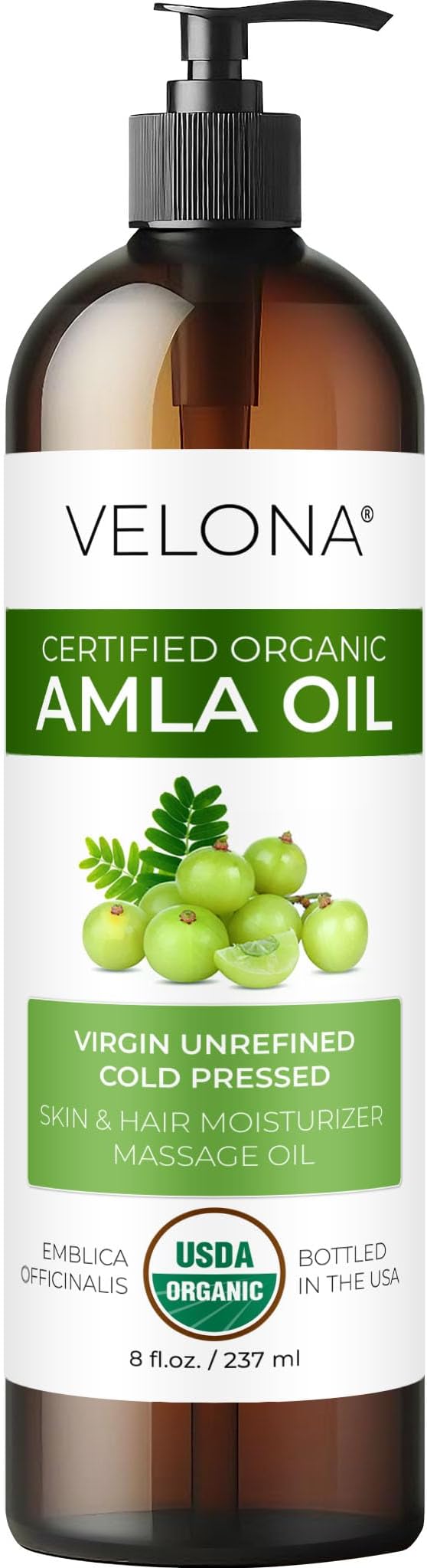 Amla Oil USDA Certified Organic - 8 oz | 100% Pure and Natural Carrier Oil | Extra Virgin, Unrefined, Cold Pressed | Hair Growth, Body, Face & Skin Care | Use Today - Enjoy Results