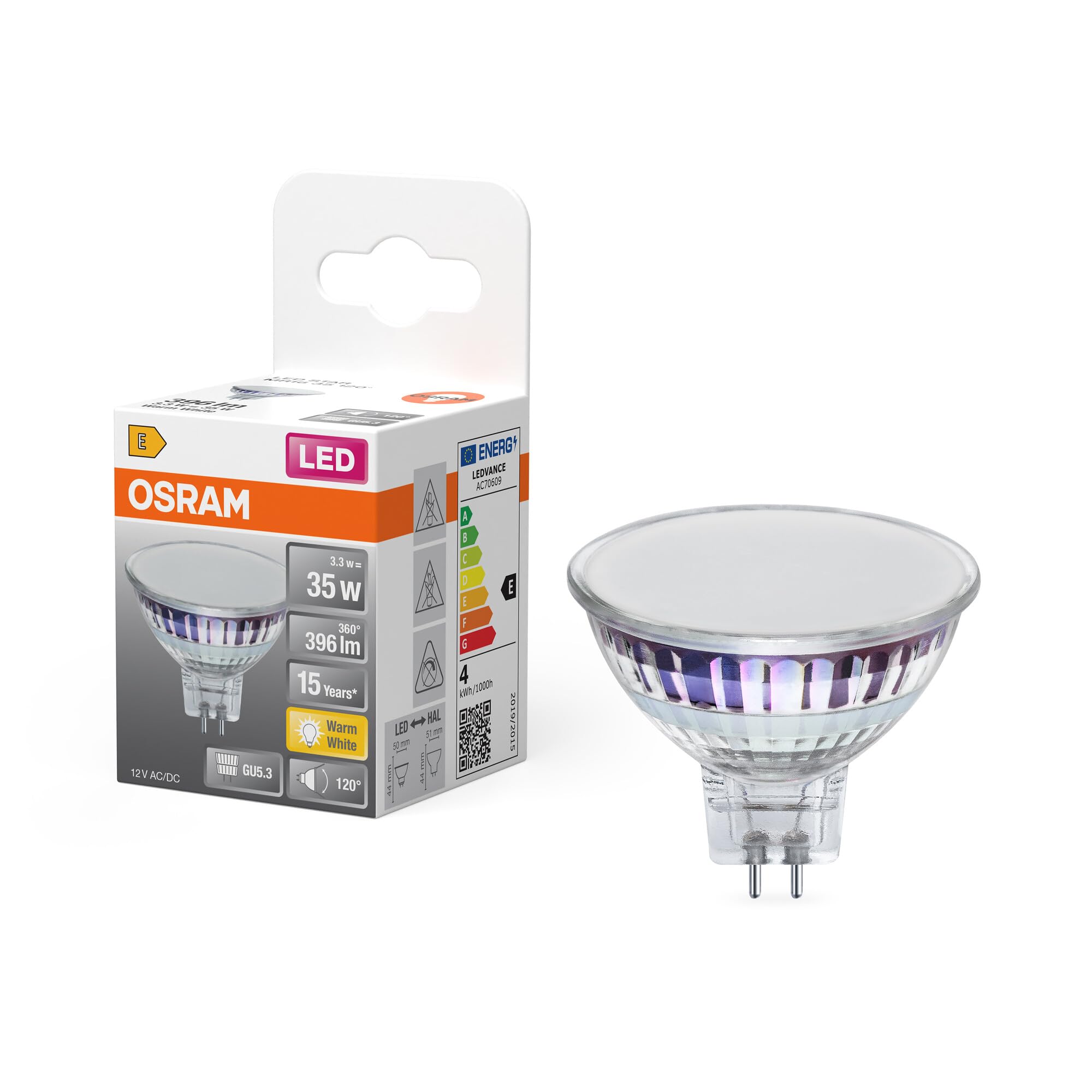 Osram LED Spot Star MR16 Reflektor 35°/120 3,3W klar GU5.3 | LED Star MR16 35 120°, LED Lamps, klar, 50 mm dia, 15000 h, 1-Pack