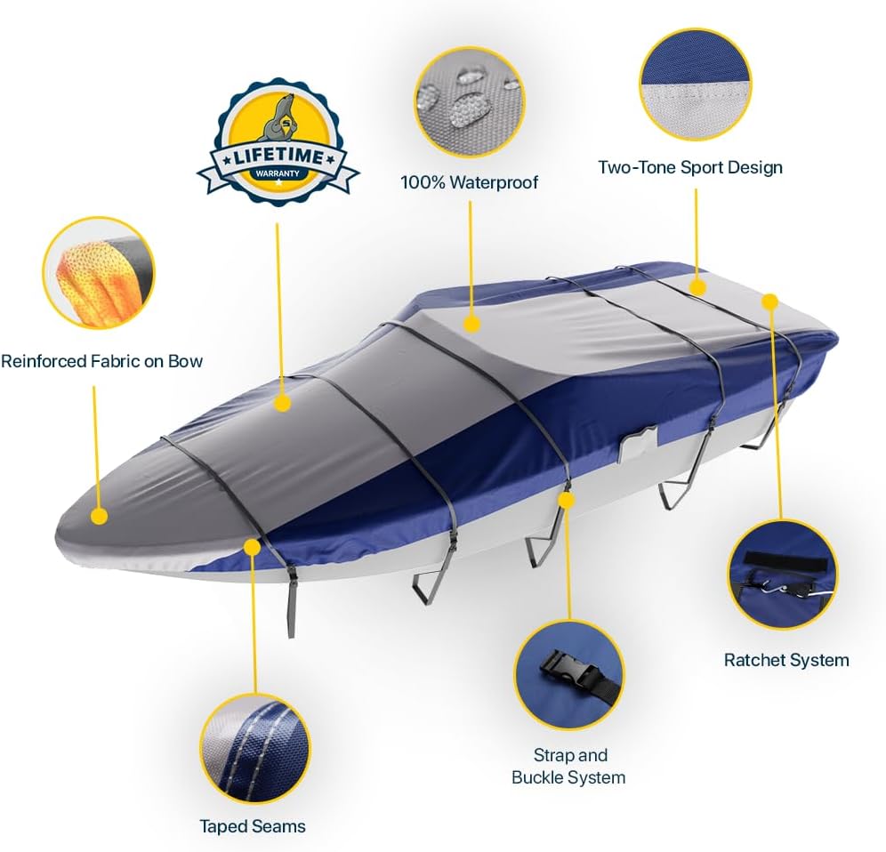 Seal Skin Covers Supreme, Kayak Boat Cover Waterproof, All-Weather Protection, Marine-Grade Cover for up to 13' Long & 110" Girth Mooring & Trailering Boat Cover Grey/Blue