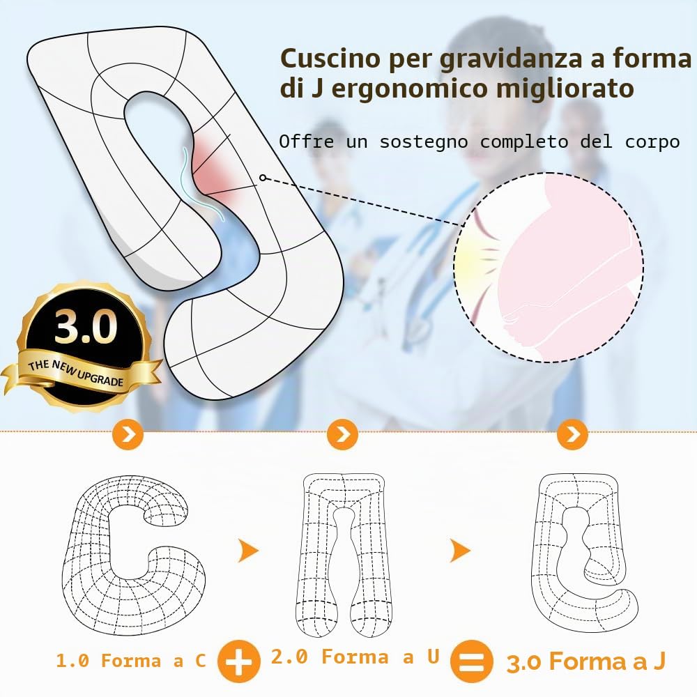 Chilling Home Cuscino Gravidanza, Cuscino per Chi Dorme Sul Fianco a Forma di J con Fodera, Cuscino a U,Cuscino per L'allattamento, Cuscino di Posizionamento Grande per donne,Grigio Blu
