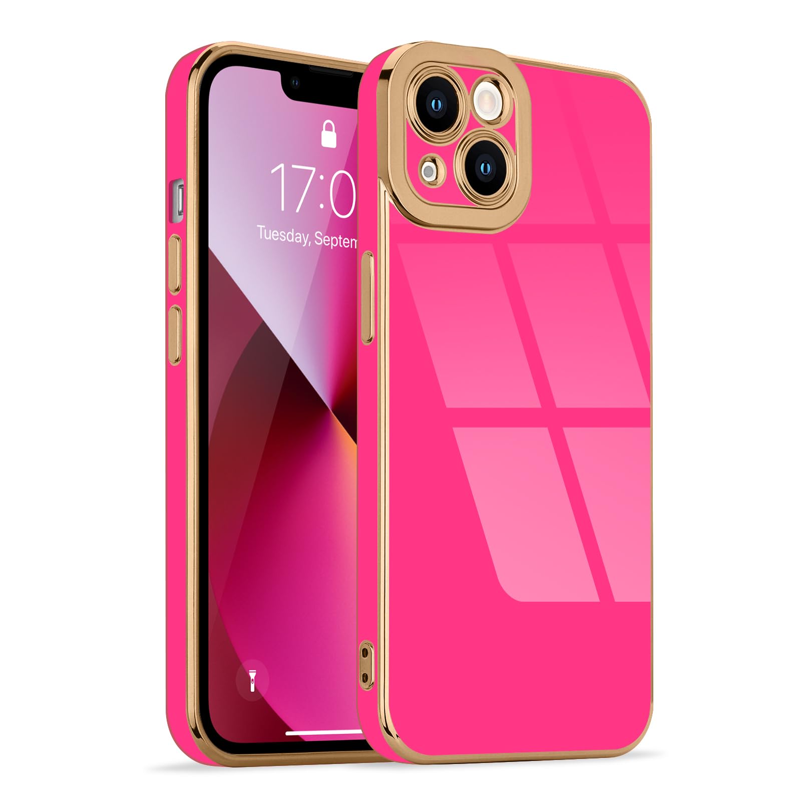 Lafunda for iPhone 13 Case Cute, Luxury Golden Edge Electroplated Case for Women Girls Soft Silicone TPU Bumper Cover Full Camera Protection