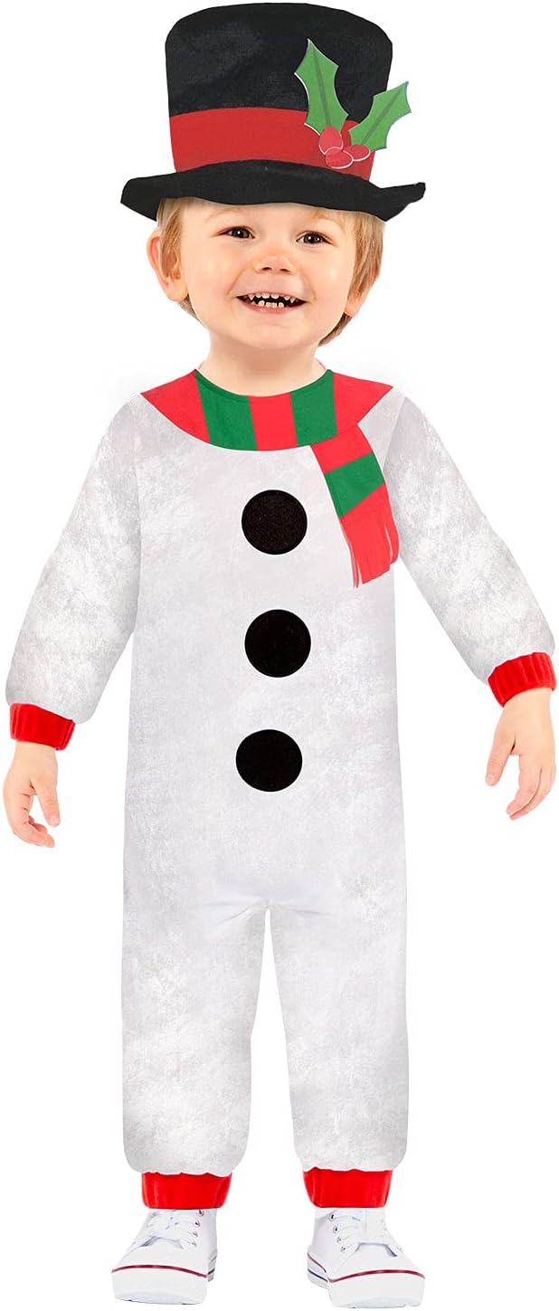 Amscan Christmas Snowman Jumpsuit & Top Hat Fancy Dress Costume