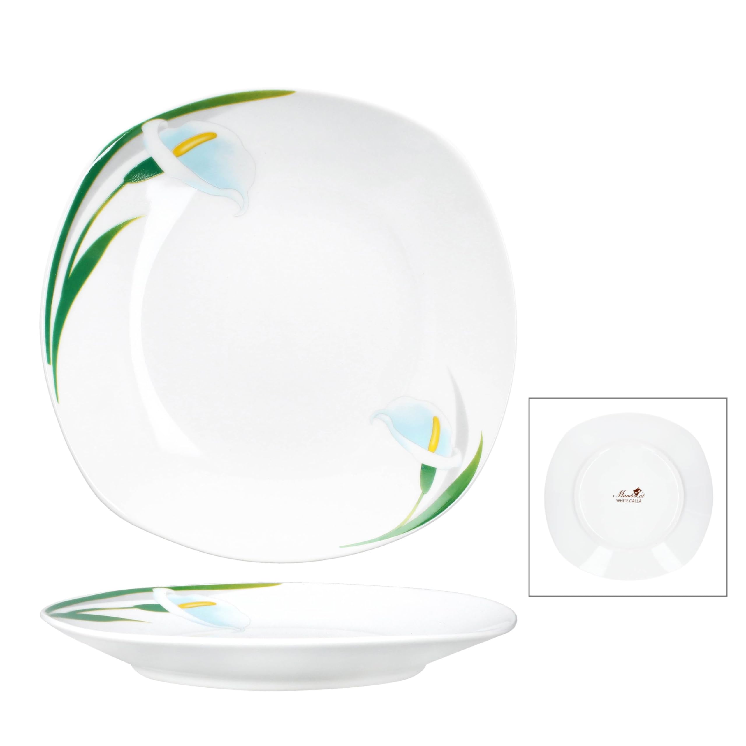 MamboCat Zestaw 6 talerzy do ciasta White Calla, stylowe porcelanowe talerze śniadaniowe z motywem kwiatowym, dla 6 osób, małe talerze do sałatek, deserów, przekąsek itp.