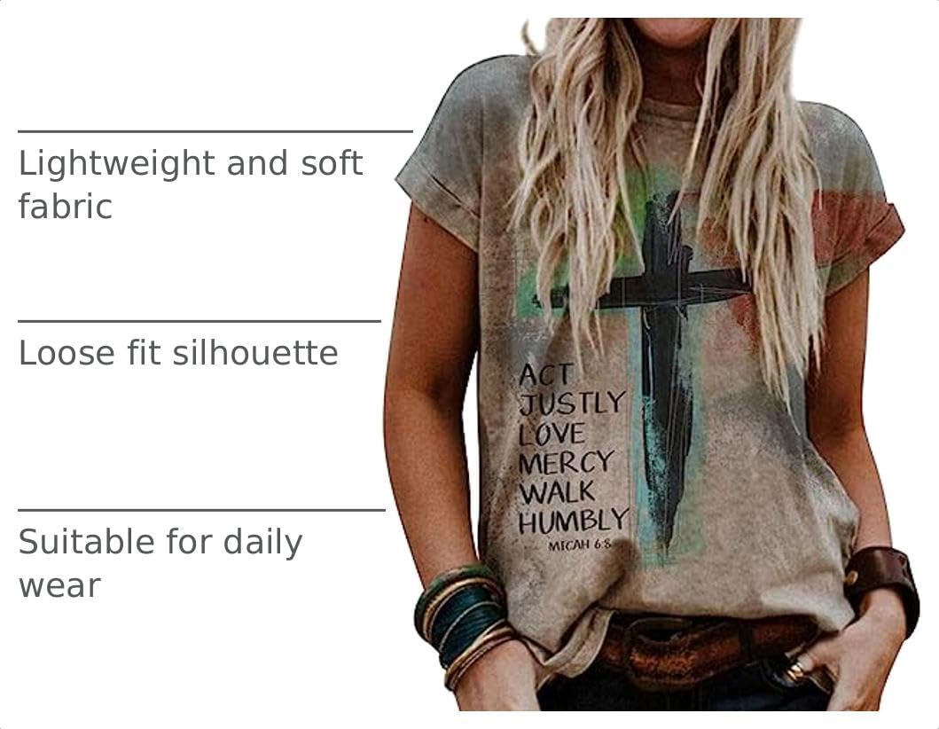 FEMLE Women Vintage Christian Cross Faith Graphic Crewneck Casual T Shirt image 4