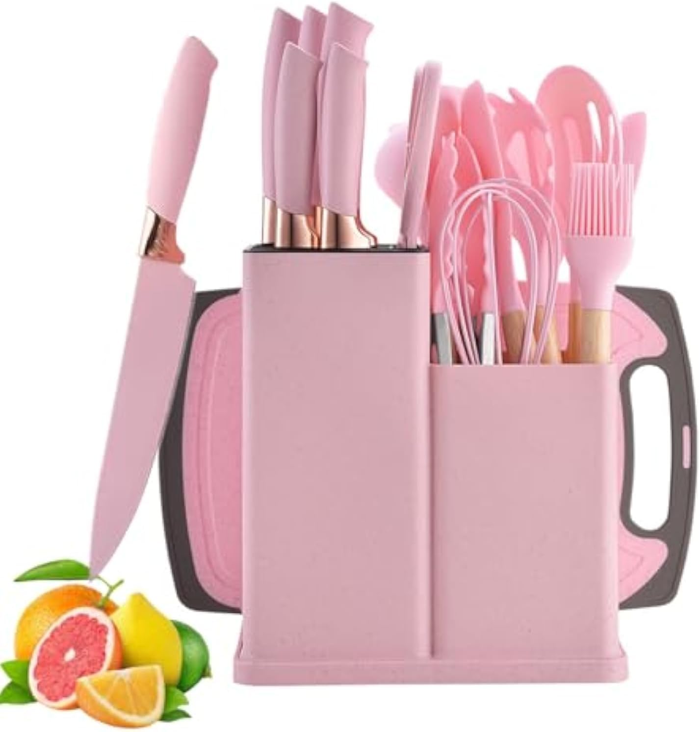 Hot Sale 19-Piece Silicone Kitchenware Set Wooden Handle Newest Cuttings Board Storage Bucket Kitchen Gadget Set