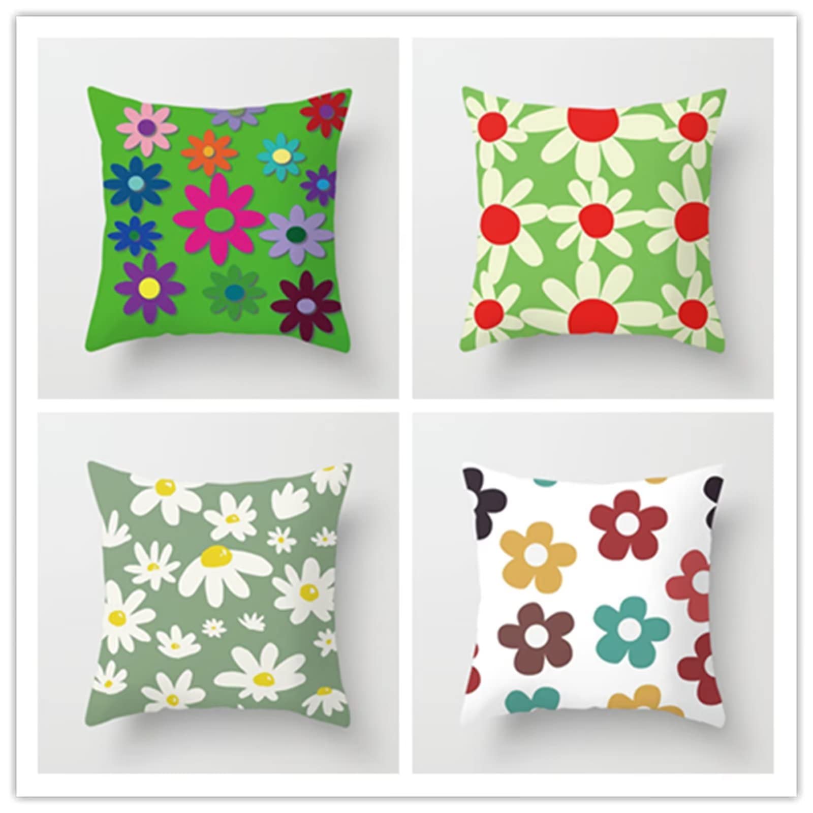 Cojines 60x60cm Girasol Verde Cojines Decorativos para Sofa Moderna Decorativa Cojín Juego de 4 para Decoración Hogar Soft Almohadas cuadradas Funda de Cojín D-4222