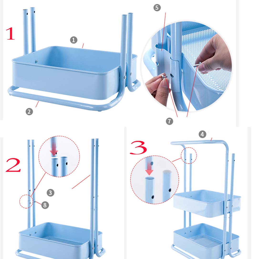ZYFA Carrello Cucina a 3 Piani Servizio,con Rotelle Bloccabili, Scaffale Portaoggetti Mobile in Acciaio,Carrello Portaoggetti Multiuso, Carrello Salvaspazio, Scaffale Rete Metallica Contenitori