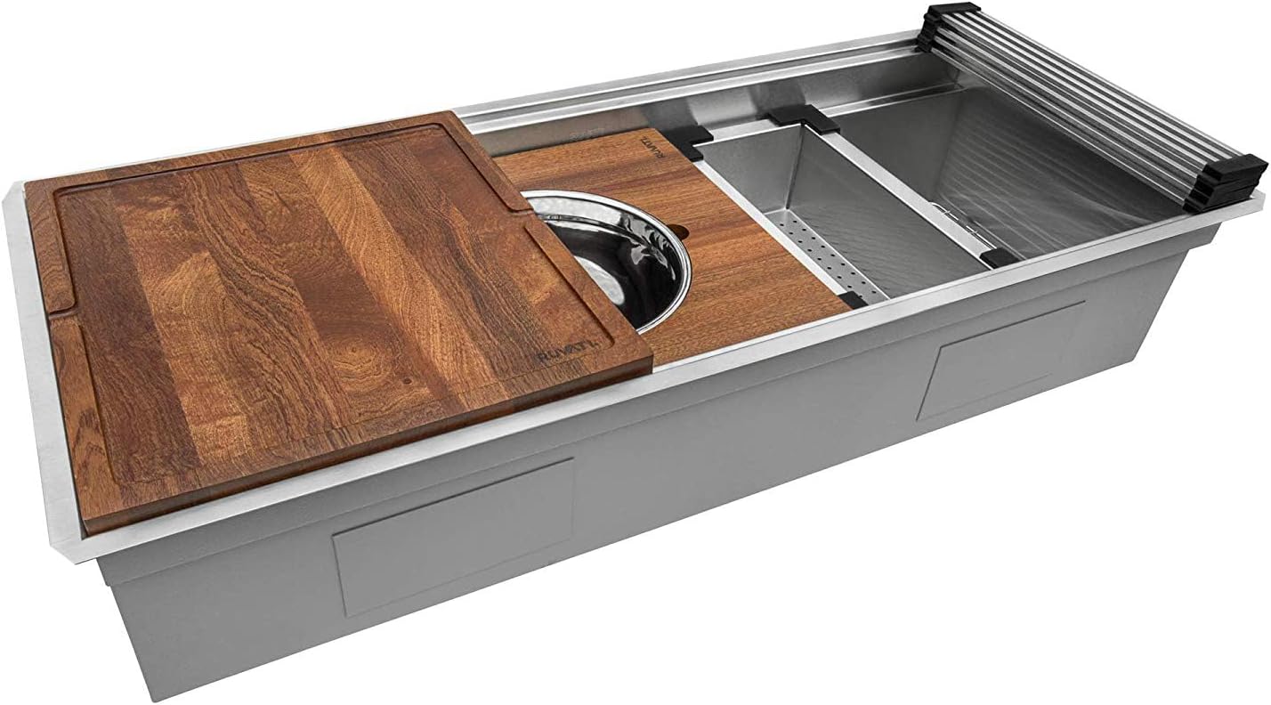 Ruvati 45-inch Workstation Two-Tiered Ledge Kitchen Sink Undermount 16 Gauge Stainless Steel - RVH6333ST