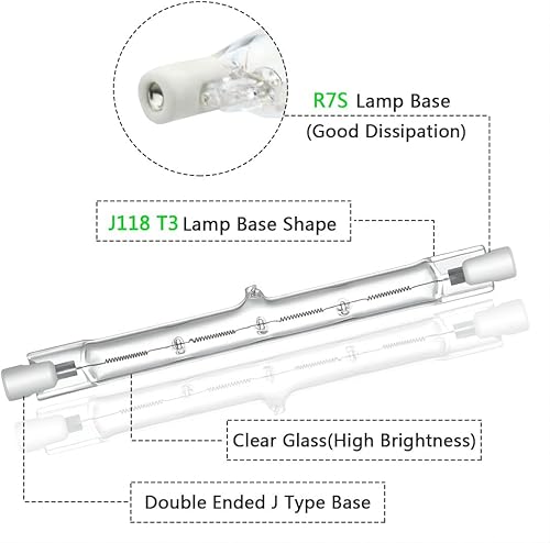 Miniatura 3 de CMYBEN Paquete de 4 bombillas halógenas regulables R7S de 4.646 in, 300 W, 120 V, 4500 lúmenes, ángulo de haz de 360, tipo J de doble extremo,