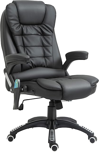 HOMCOM Vibrating Massage Heat Executive Home Office Chair Faux Leather Computer Swivel Recliner High Back for Adult, Black