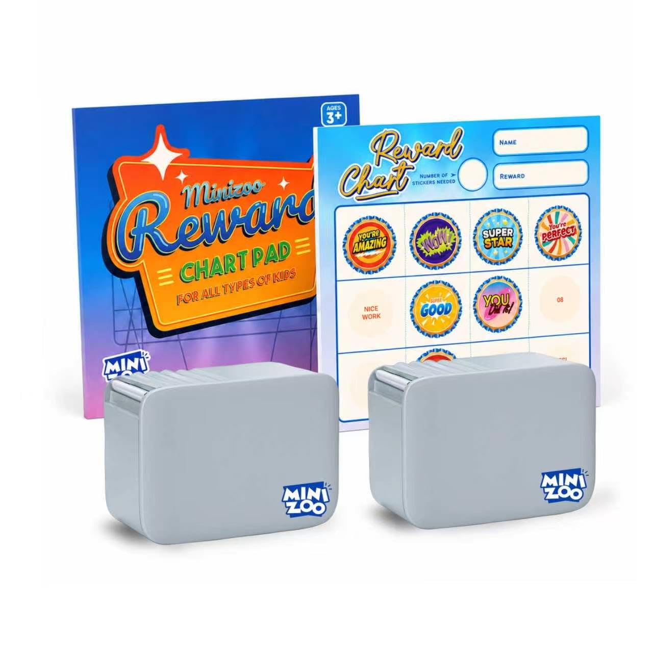 Kit de recambio para temporizador de calcomanías Minizoo con 2 cartuchos con 400 calcomanías y 2 blocs de tabla de recompensas, 400 calcomanías de medalla y 48 páginas para enfoque de TDAH
